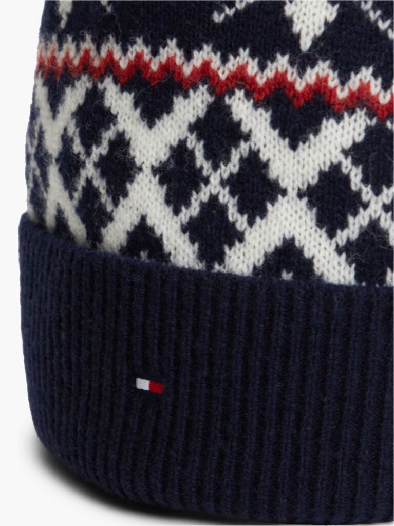 Blue Wool Blend Fair Isle Beanie  Men