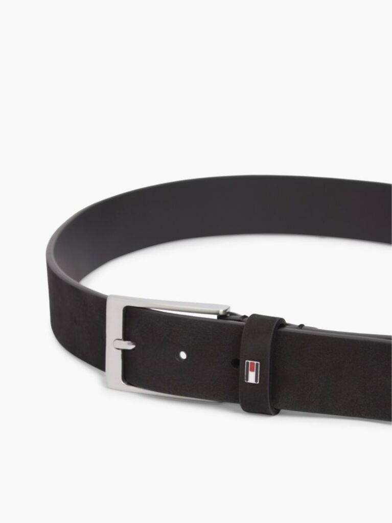 Black Leather Enamel Flag Rectangular Buckle Belt  Men