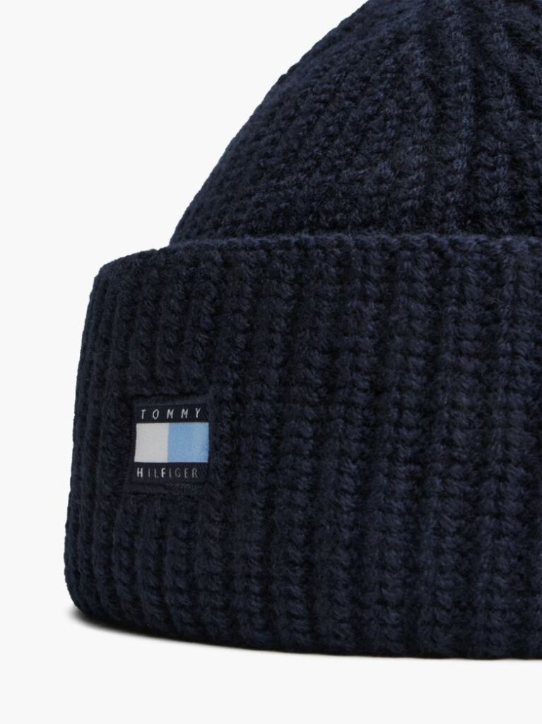 Μπλε Μάλλινο Σκουφάκι Με Tonal Σημαιάκι  Unisex