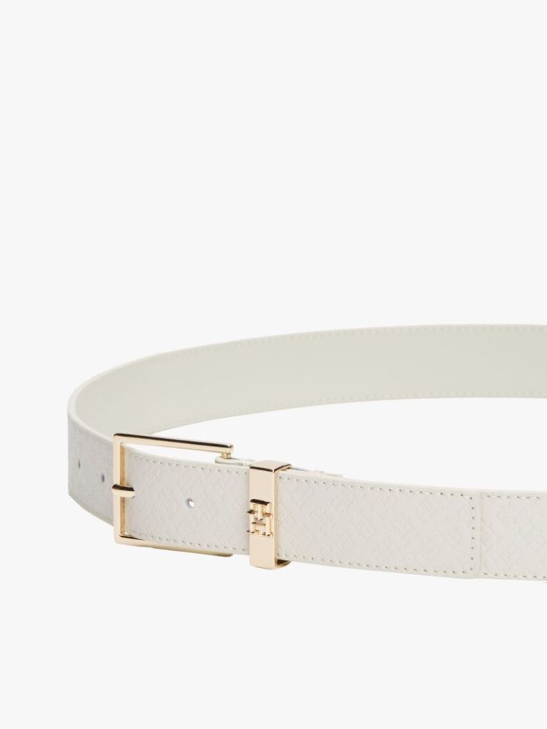Μπεζ Essential TH Monogram Δερμάτινη Ζώνη  Γυναίκες