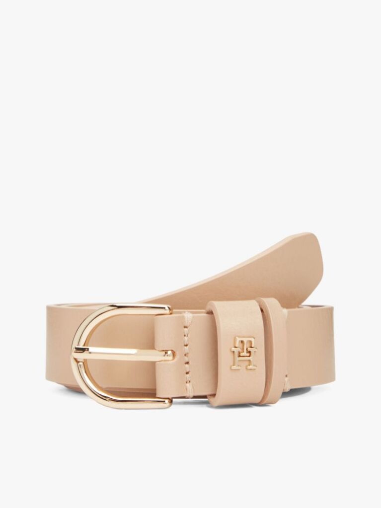 Beige Essential TH Monogram Leather Belt  Women