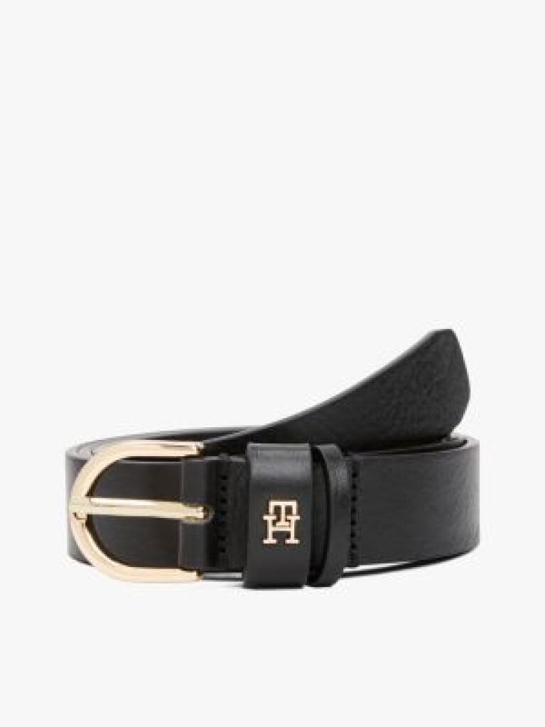 Black Essential TH Monogram Leather Belt  Women