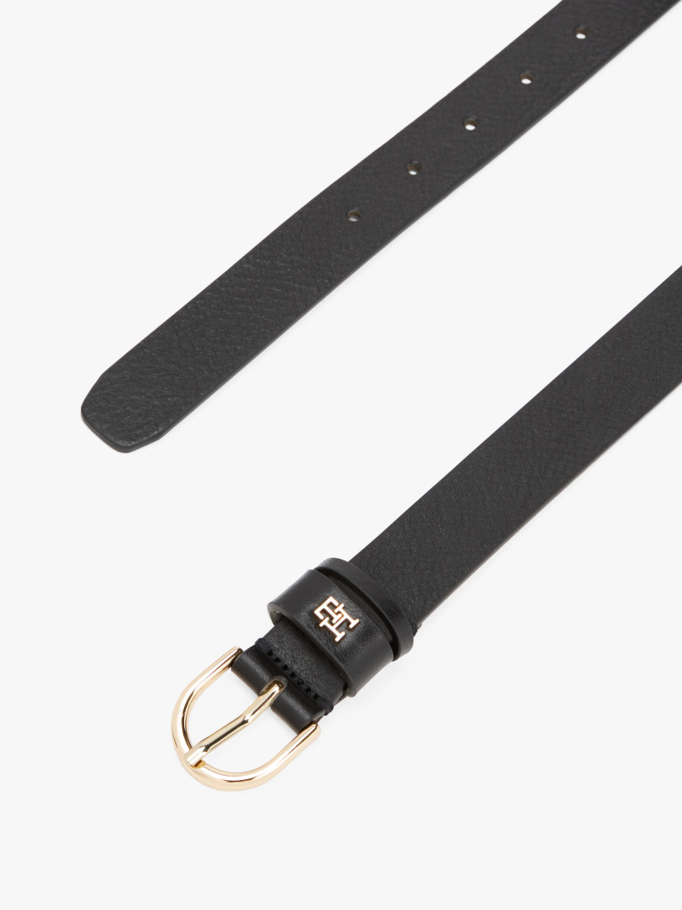 Black Essential TH Monogram Leather Belt  Women