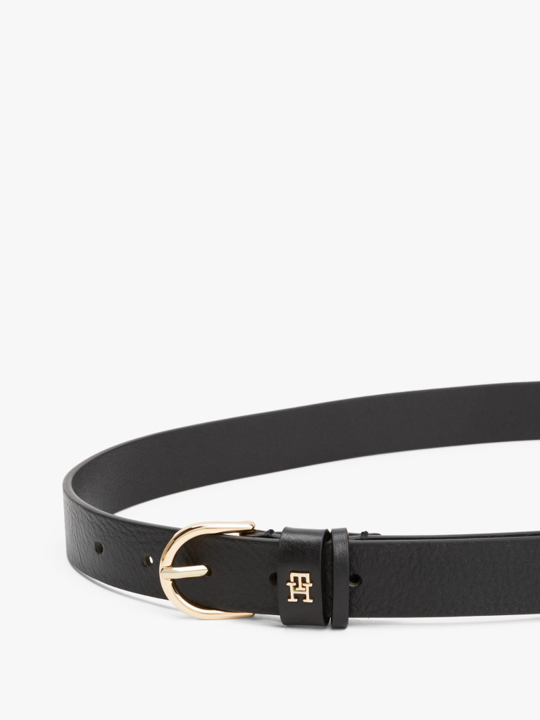 Black Essential TH Monogram Leather Belt  Women