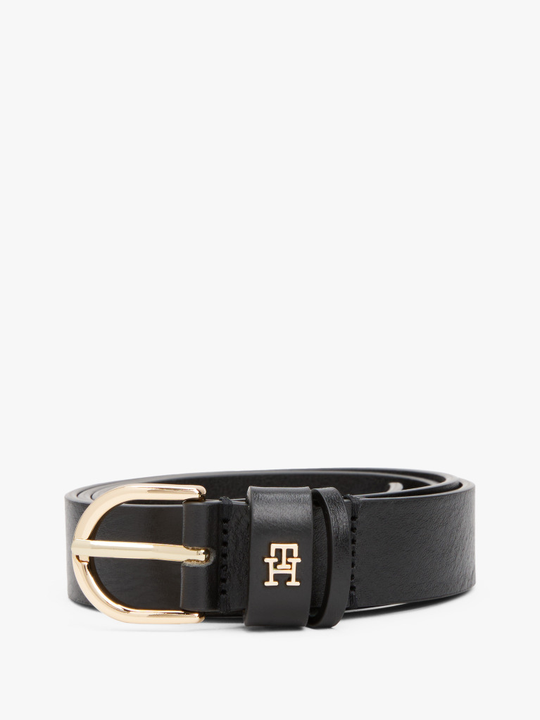Black Essential TH Monogram Leather Belt  Women