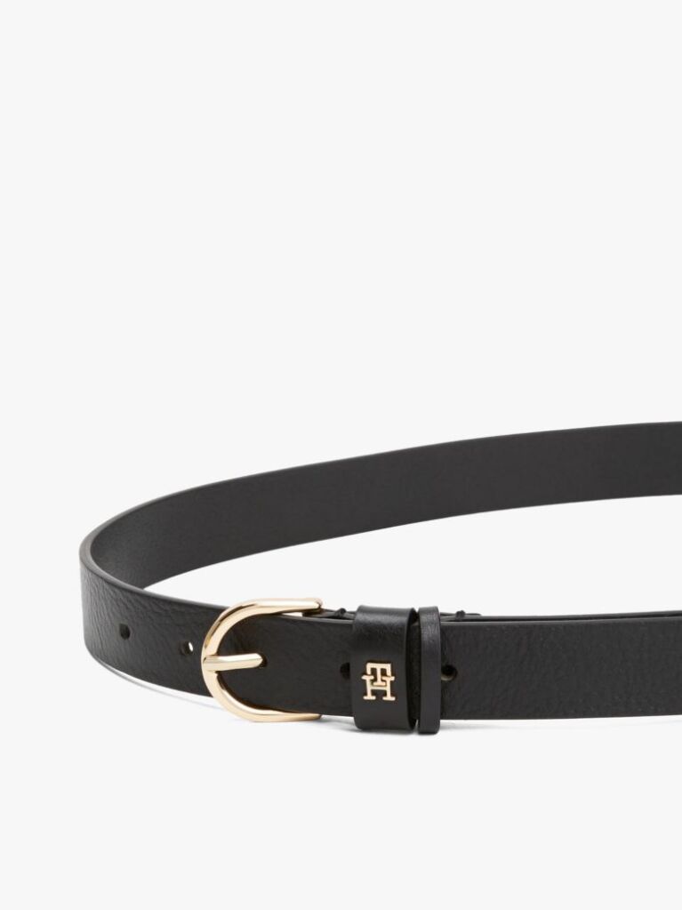 Black Essential TH Monogram Leather Belt  Women