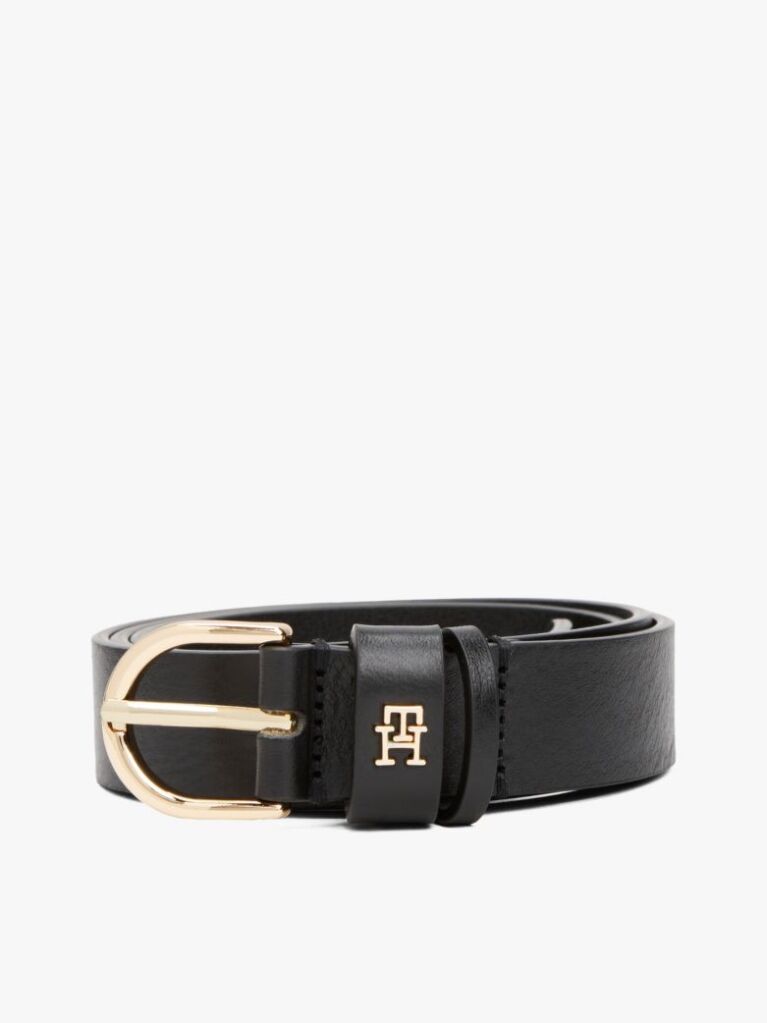 Black Essential TH Monogram Leather Belt  Women