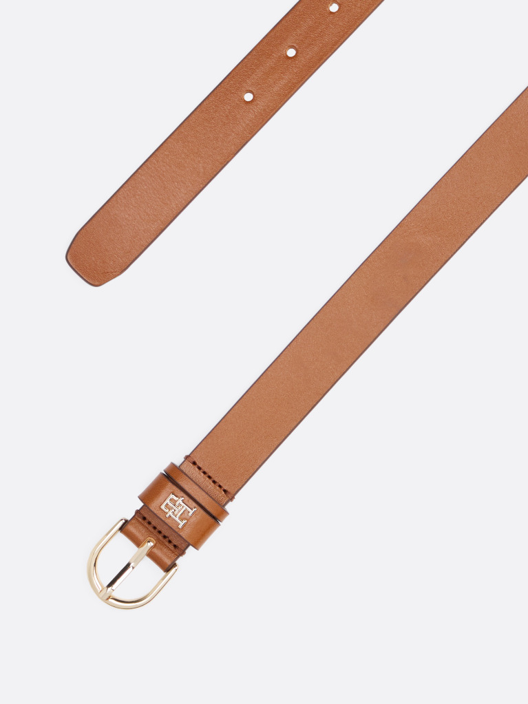 Brown Essential TH Monogram Leather Belt  Women