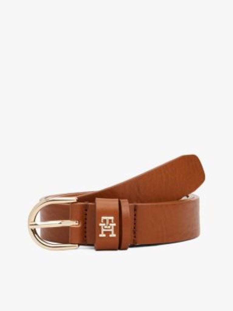 Brown Essential TH Monogram Leather Belt  Women