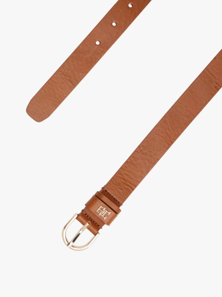 Brown Essential TH Monogram Leather Belt  Women