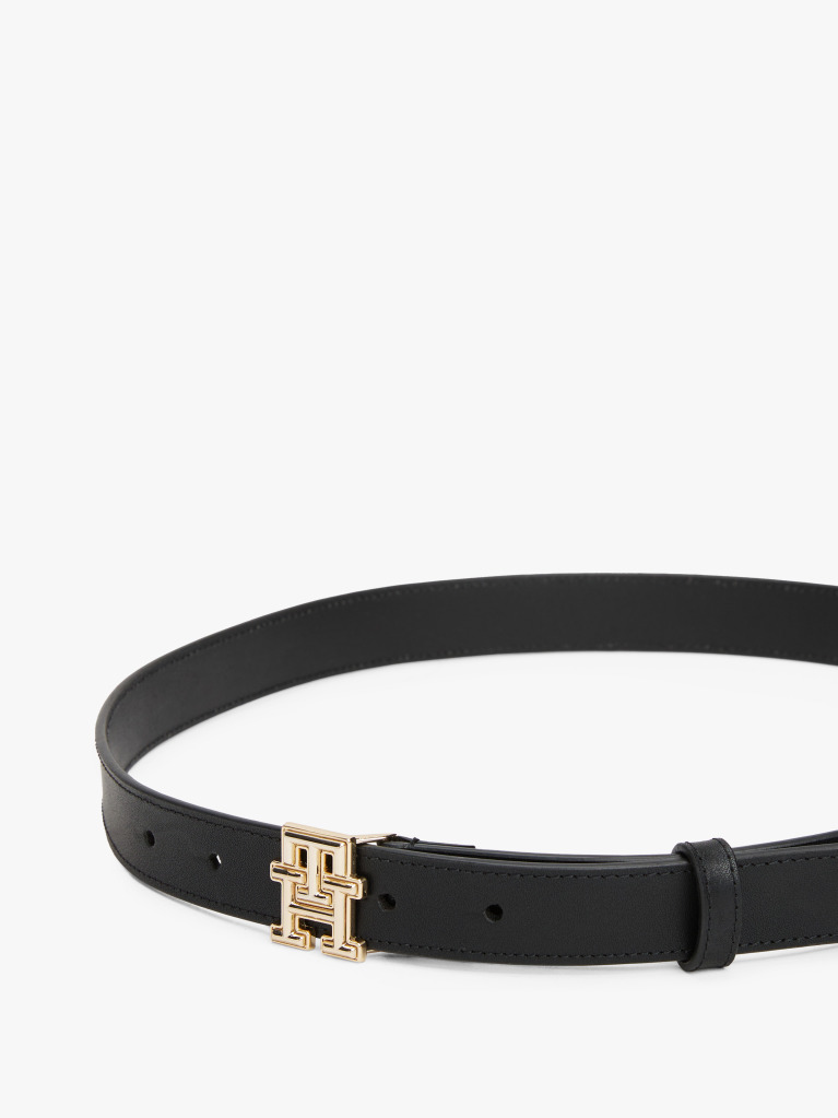 Black TH Monogram Leather Belt  Women