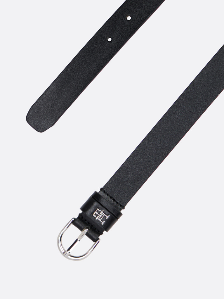Black Essential TH Monogram Leather Belt  Women