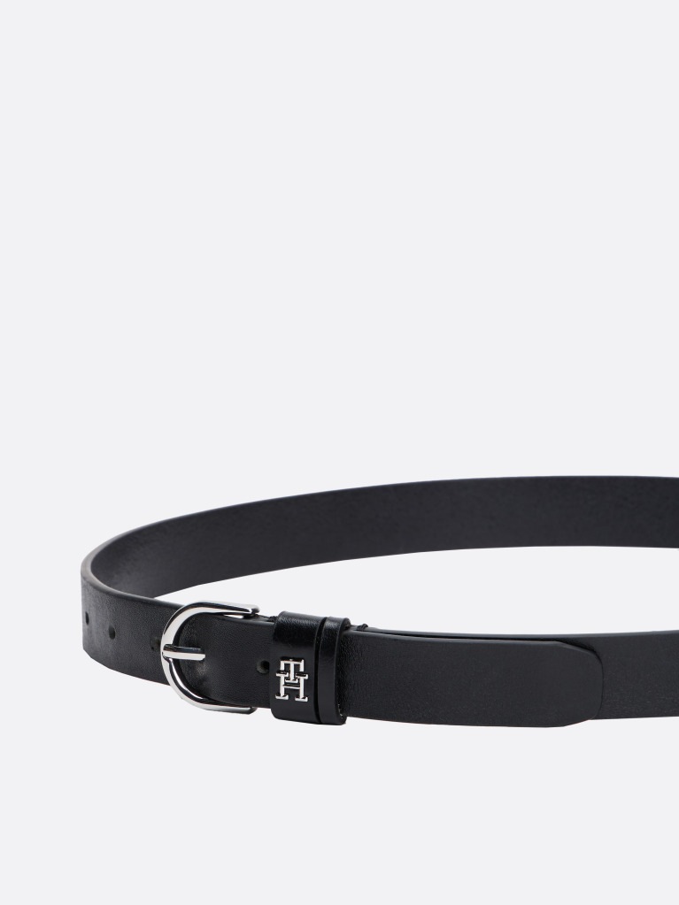 Black Essential TH Monogram Leather Belt  Women