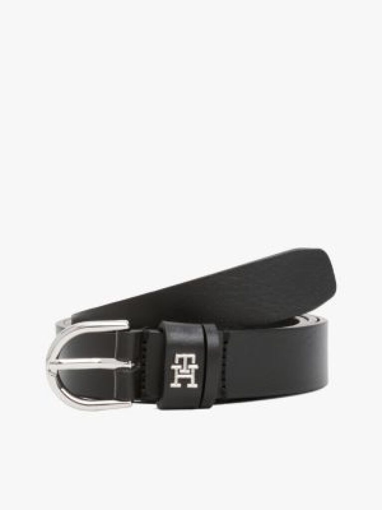 Black Essential TH Monogram Leather Belt  Women