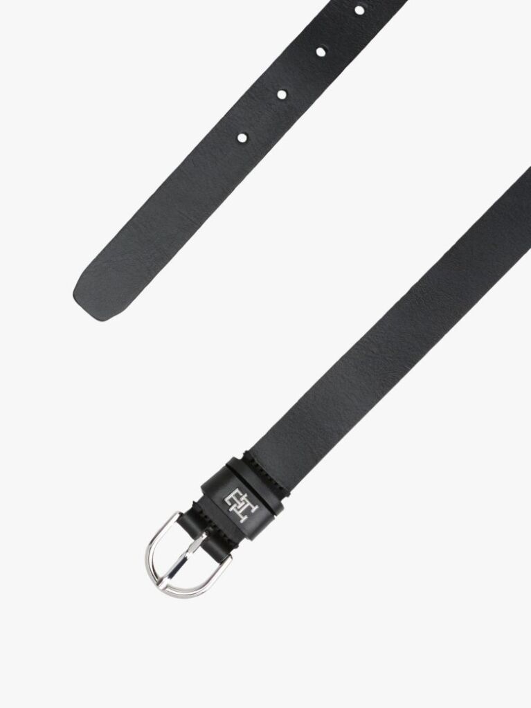 Black Essential TH Monogram Leather Belt  Women