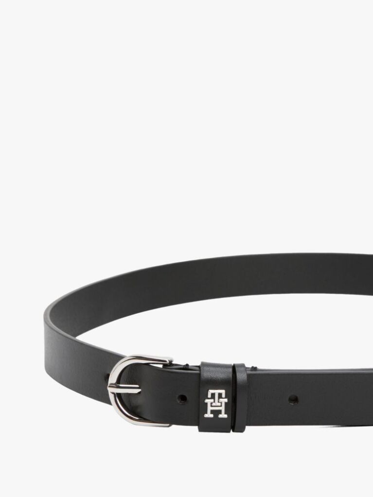 Black Essential TH Monogram Leather Belt  Women
