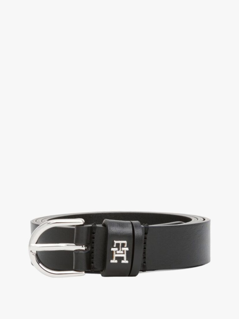 Black Essential TH Monogram Leather Belt  Women