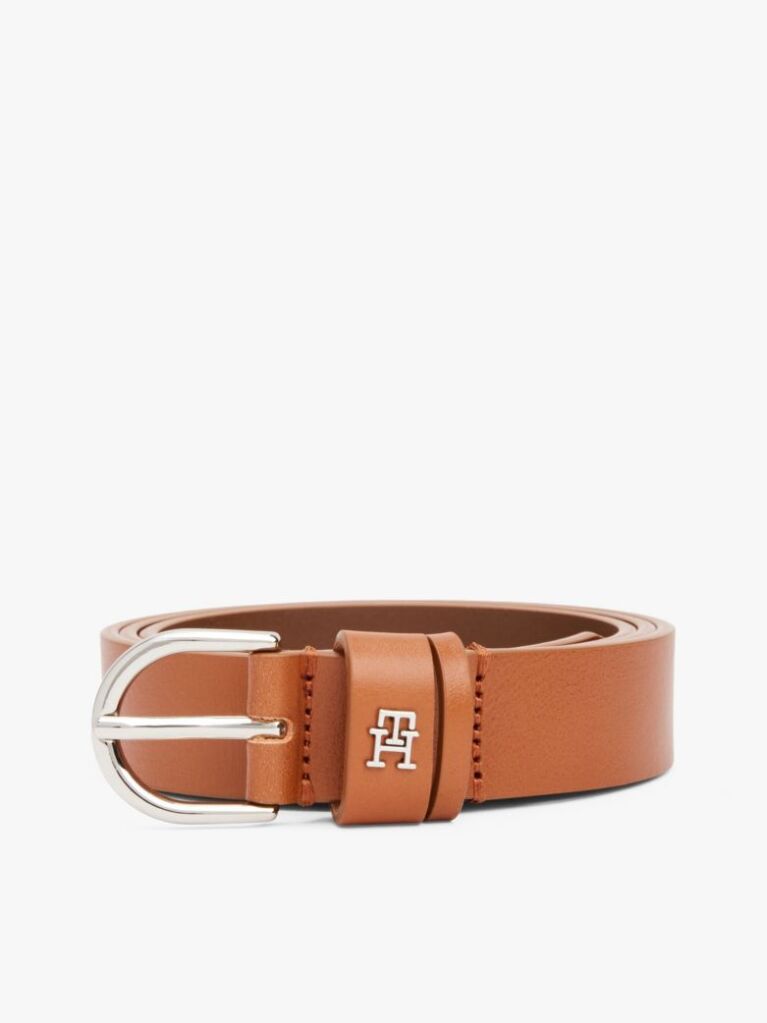 Brown Essential TH Monogram Leather Belt  Women