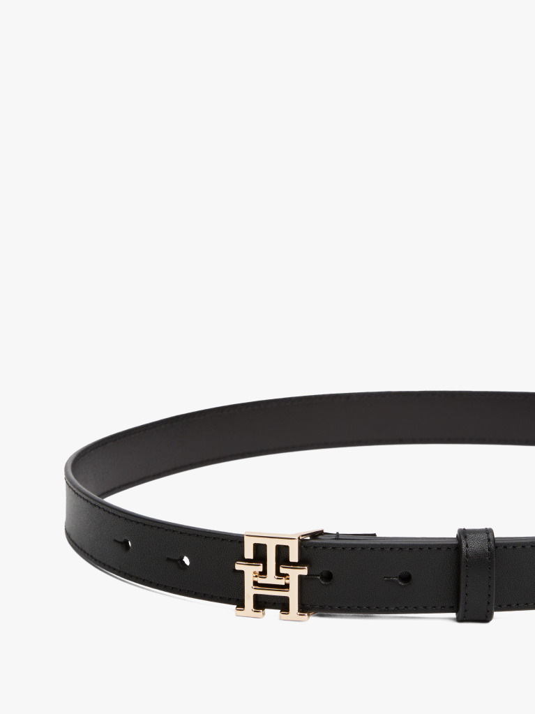 Μαύρο Modern TH Monogram Δερμάτινη Ζώνη Με Αγκράφα  Γυναίκες