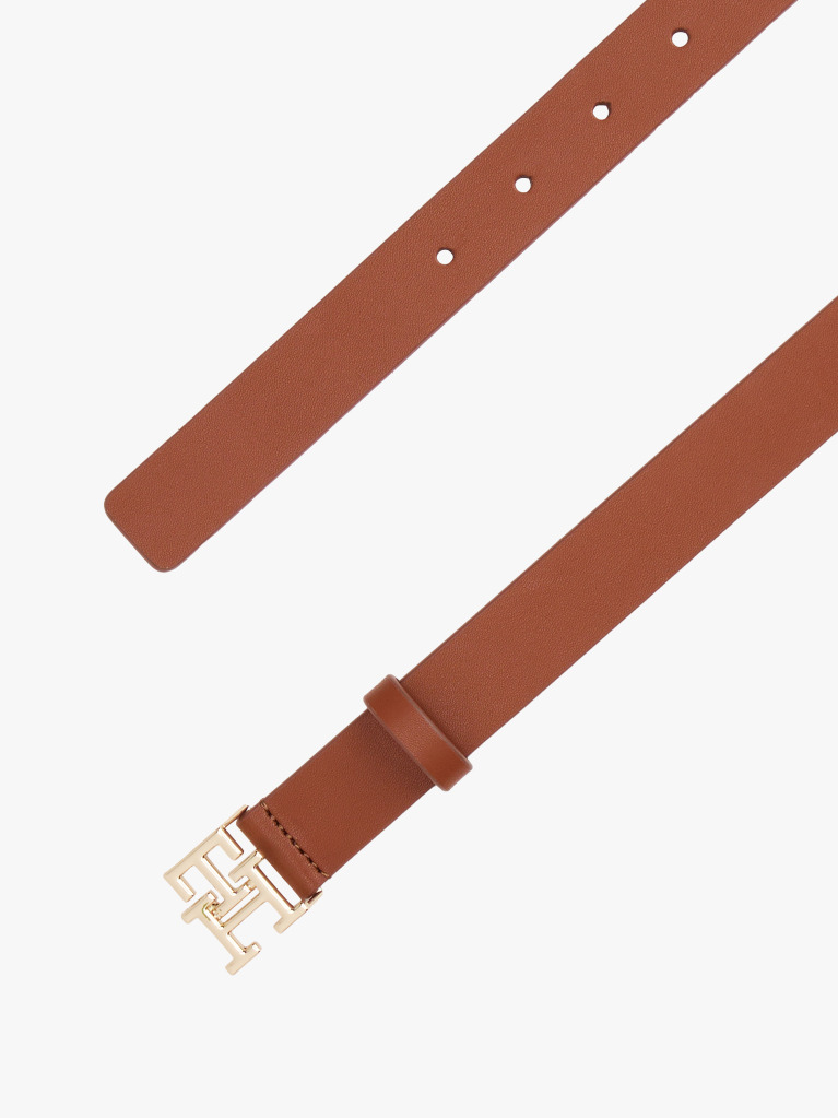 Brown Modern TH Monogram Buckle Leather Belt  Women