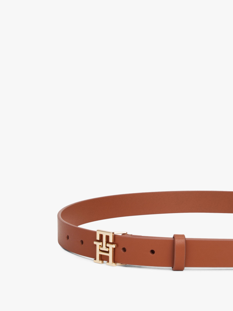 Brown Modern TH Monogram Buckle Leather Belt  Women