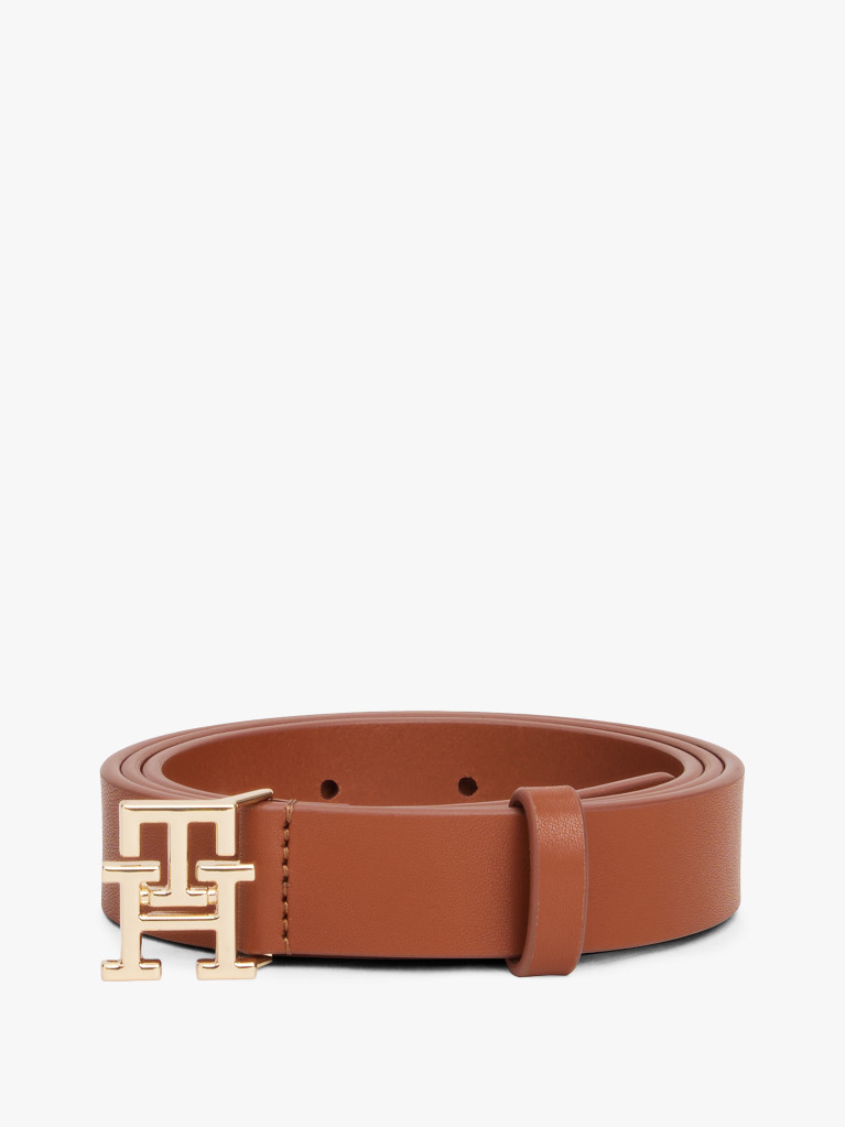 Brown Modern TH Monogram Buckle Leather Belt  Women