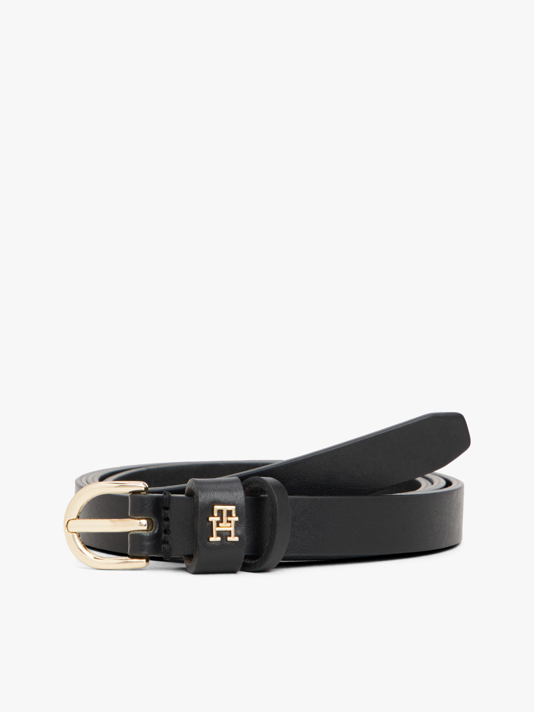 Μαύρο Essential TH Monogram Δερμάτινη Ζώνη  Γυναίκες