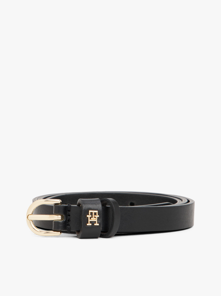 Μαύρο Essential TH Monogram Δερμάτινη Ζώνη  Γυναίκες