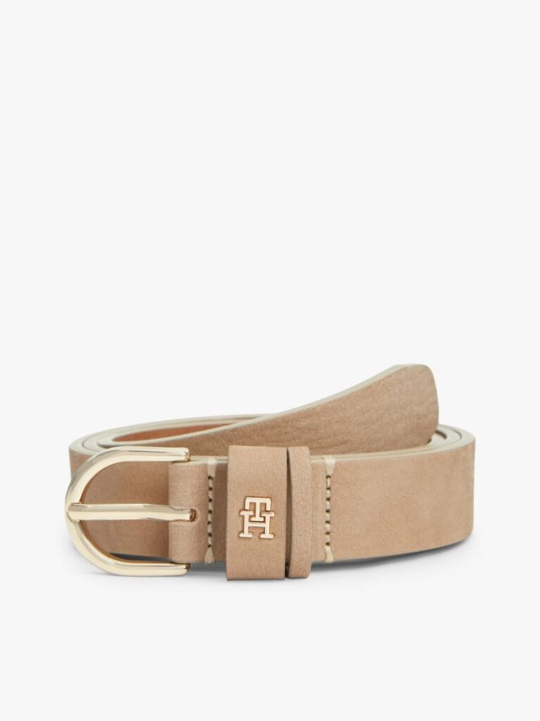 Beige Essential Rounded Buckle Leather Belt  Women