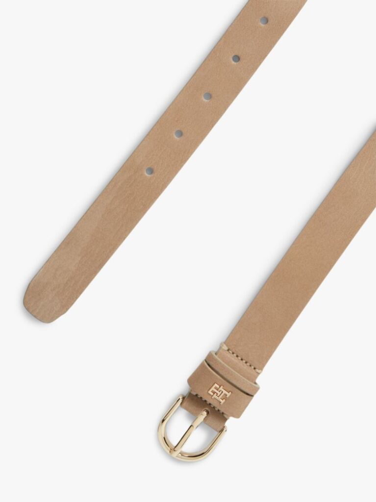 Beige Essential Rounded Buckle Leather Belt  Women