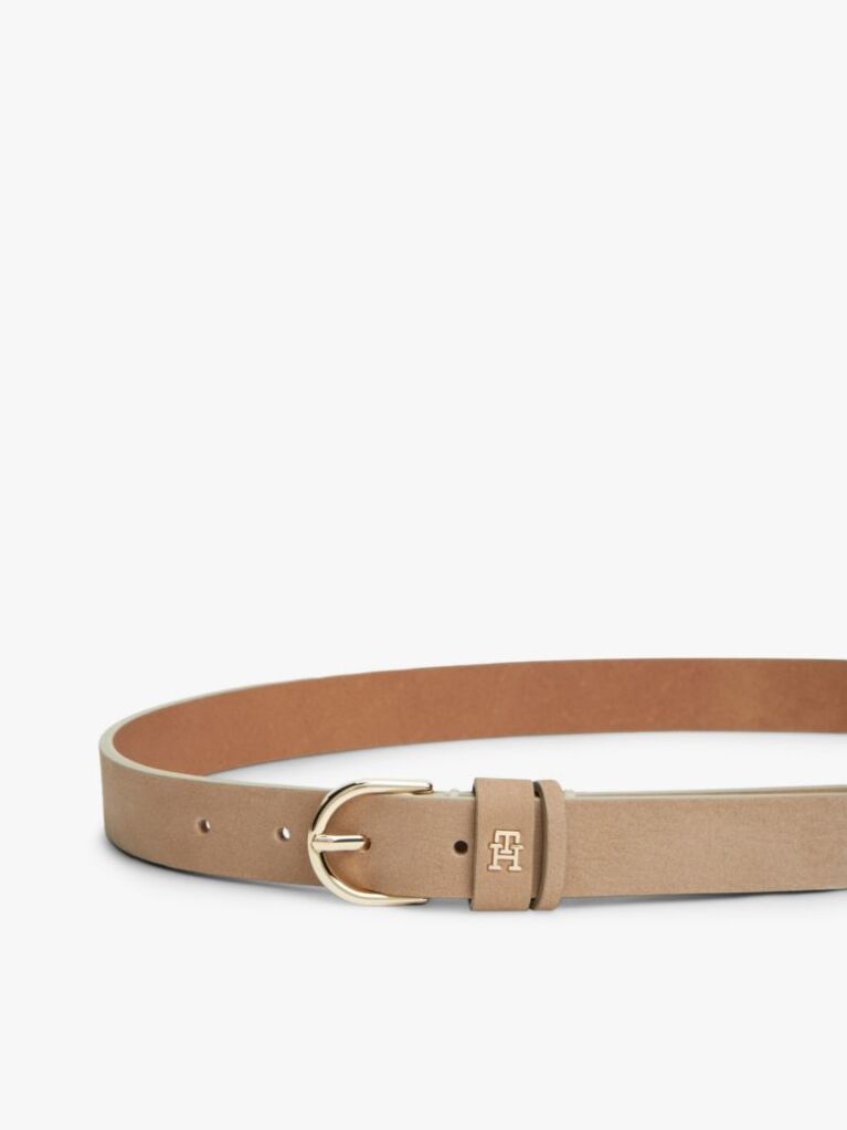 Beige Essential Rounded Buckle Leather Belt  Women