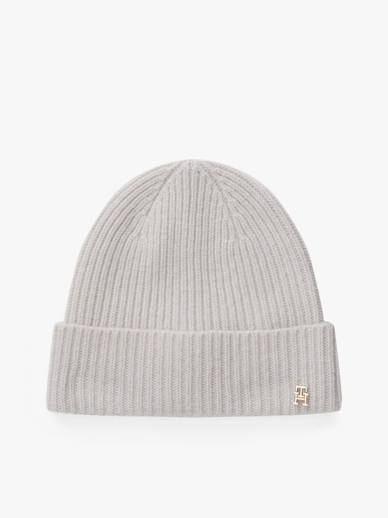 Grey Pure Cashmere Rib-Knit Beanie  Women