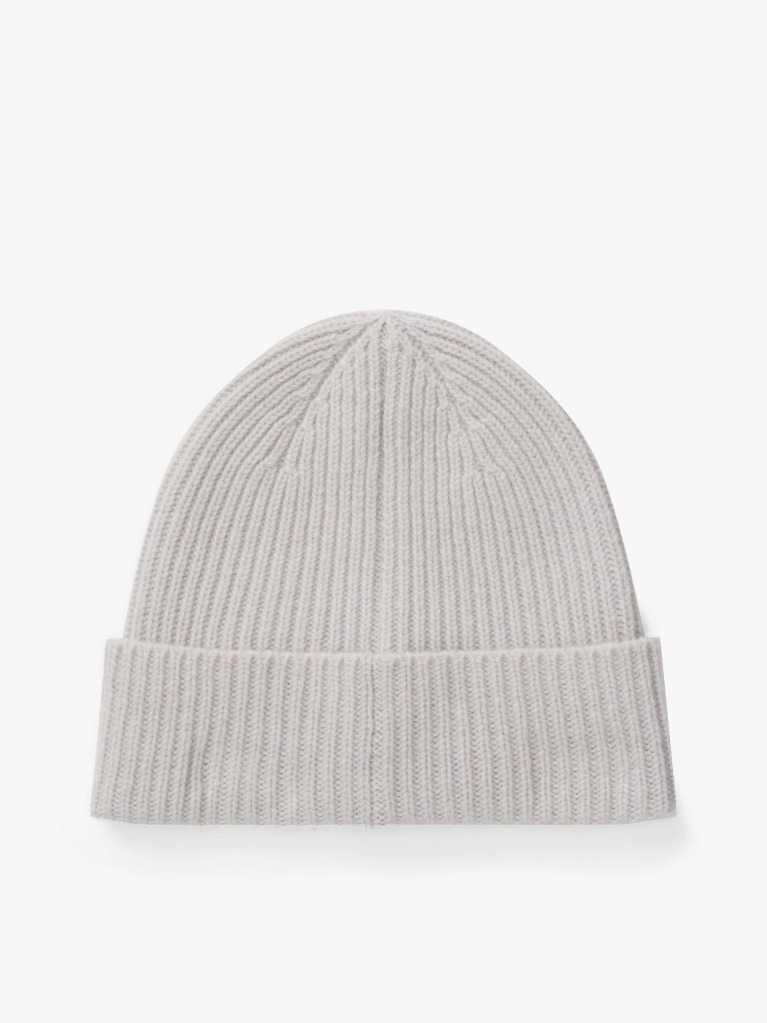 Grey Pure Cashmere Rib-Knit Beanie  Women