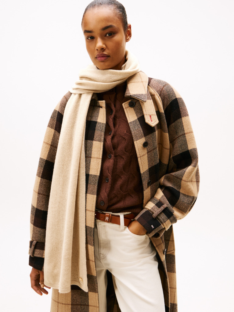 Beige Pure Cashmere TH Monogram Plaque Scarf  Women