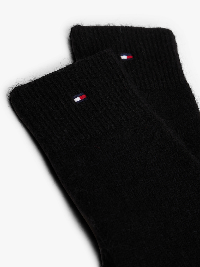 Black Hilfiger Flag Fluffy Knit Gloves  Women