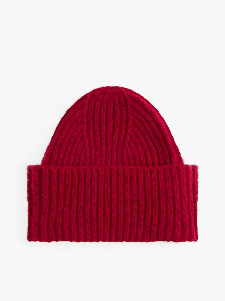 Red Heritage Wool Blend Logo Plaque Beanie  Women