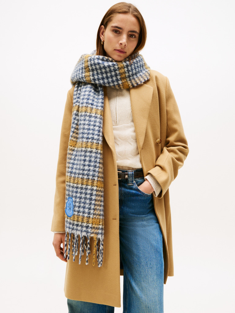 Multi TH Crest Houndstooth Wool Blend Fluffy Scarf  Women