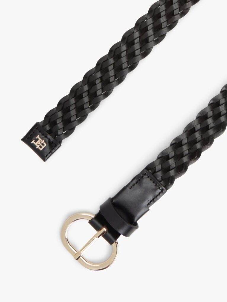 Black Chic Oval Buckle Braided Leather Belt  Women