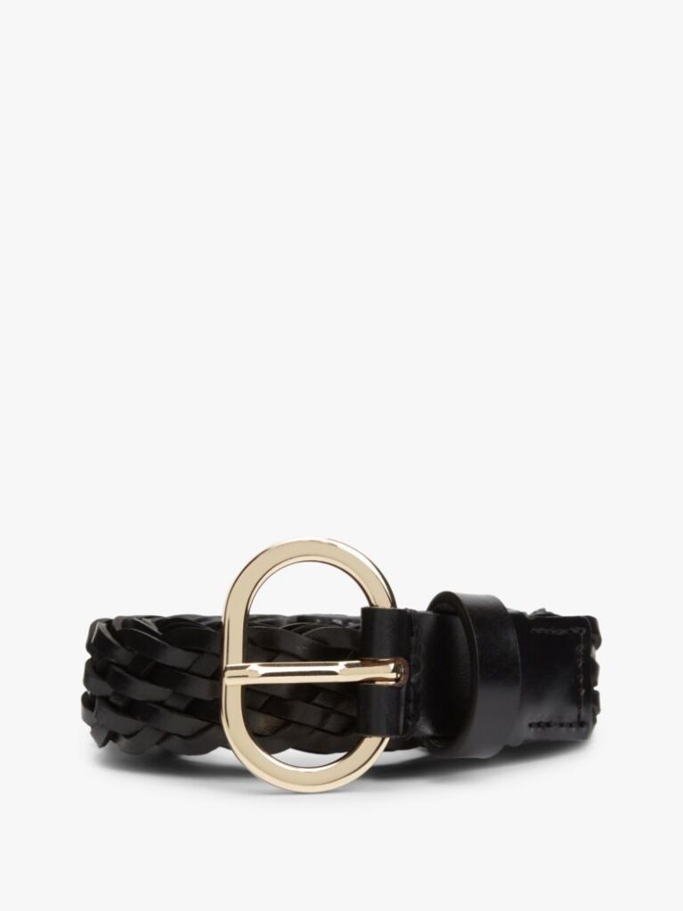Black Chic Oval Buckle Braided Leather Belt  Women