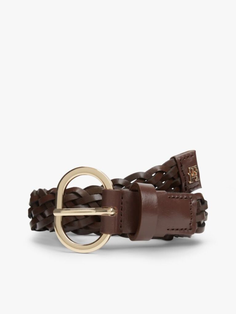 Brown Chic Oval Buckle Braided Leather Belt  Women