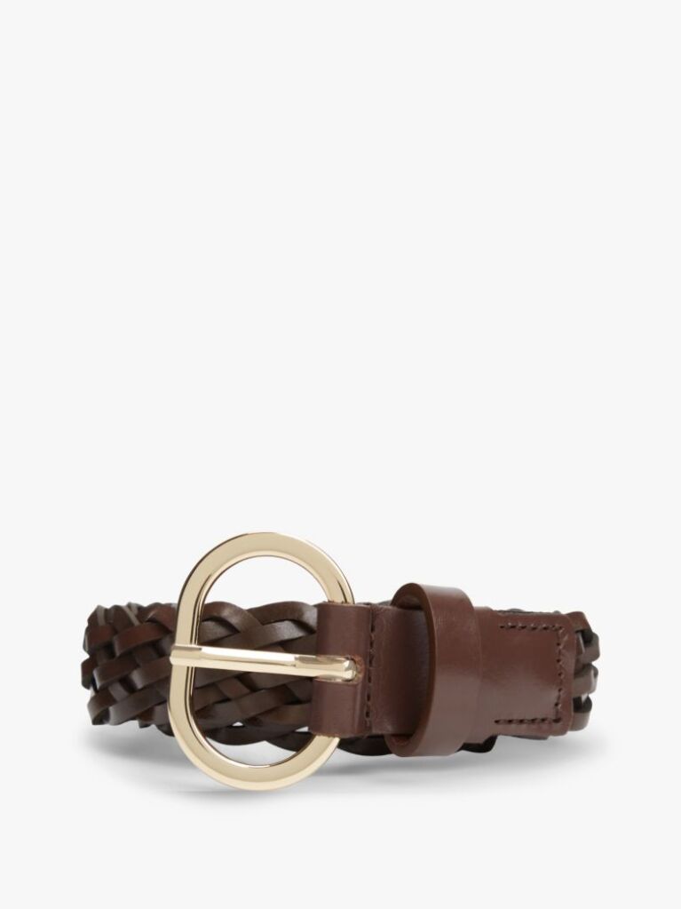 Brown Chic Oval Buckle Braided Leather Belt  Women