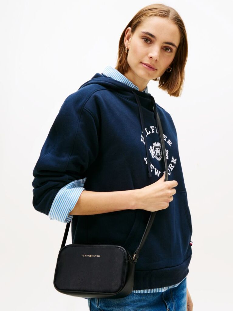 Black Metallic Logo Crossbody Camera Bag  Women