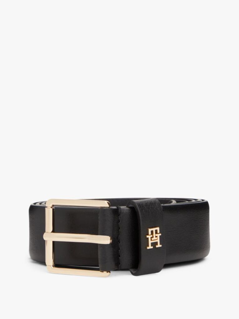Black TH Monogram Square Buckle Leather Belt  Women