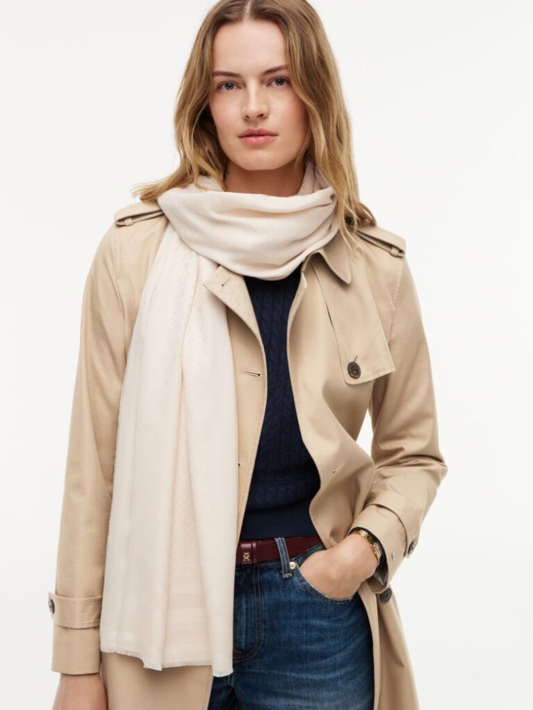 Beige TH Monogram Scarf With Wool  Women