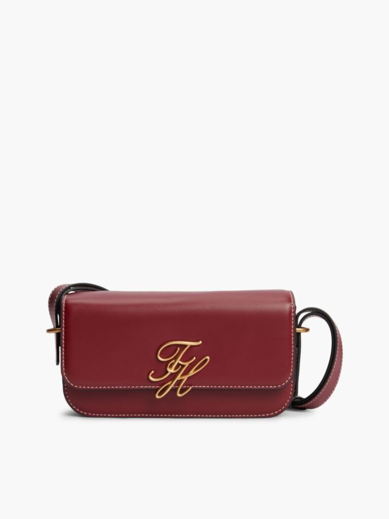 Red Leather Flap Logo Plaque Crossbody Bag  Women