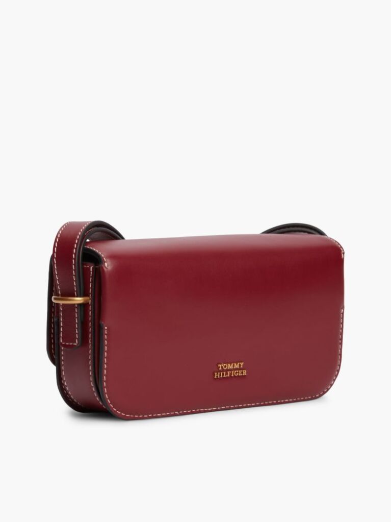 Red Leather Flap Logo Plaque Crossbody Bag  Women