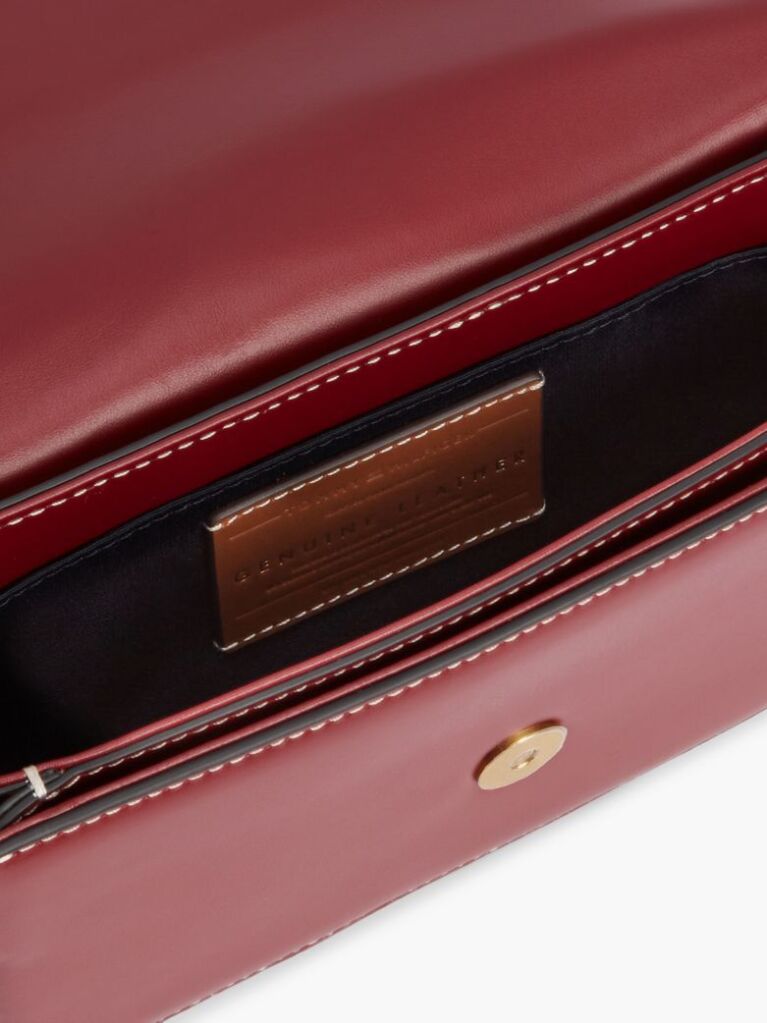 Red Leather Flap Logo Plaque Crossbody Bag  Women