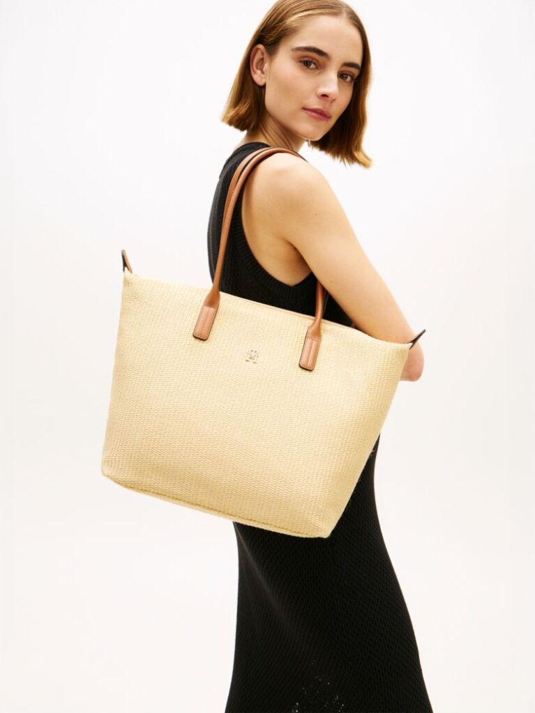 Μπεζ TH Monogram Τσάντα Tote Από Raffia  Γυναίκες