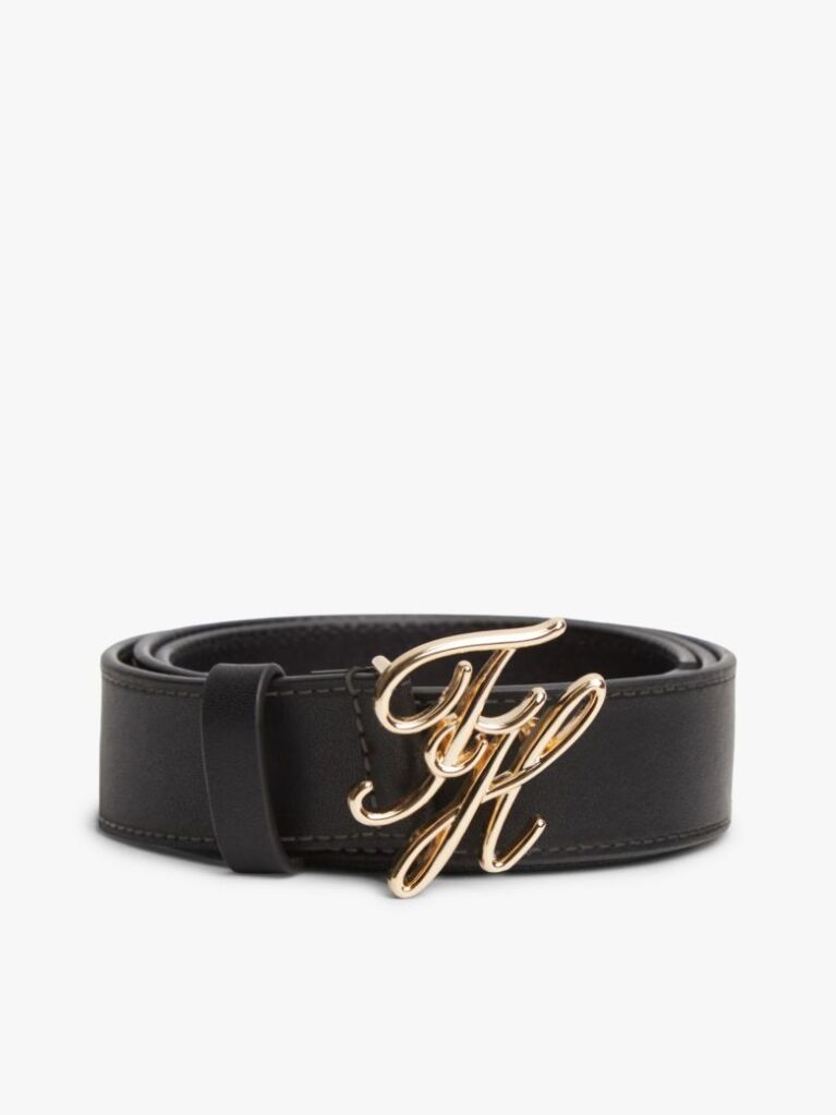 Black Logo Plaque Buckle Leather Belt  Women
