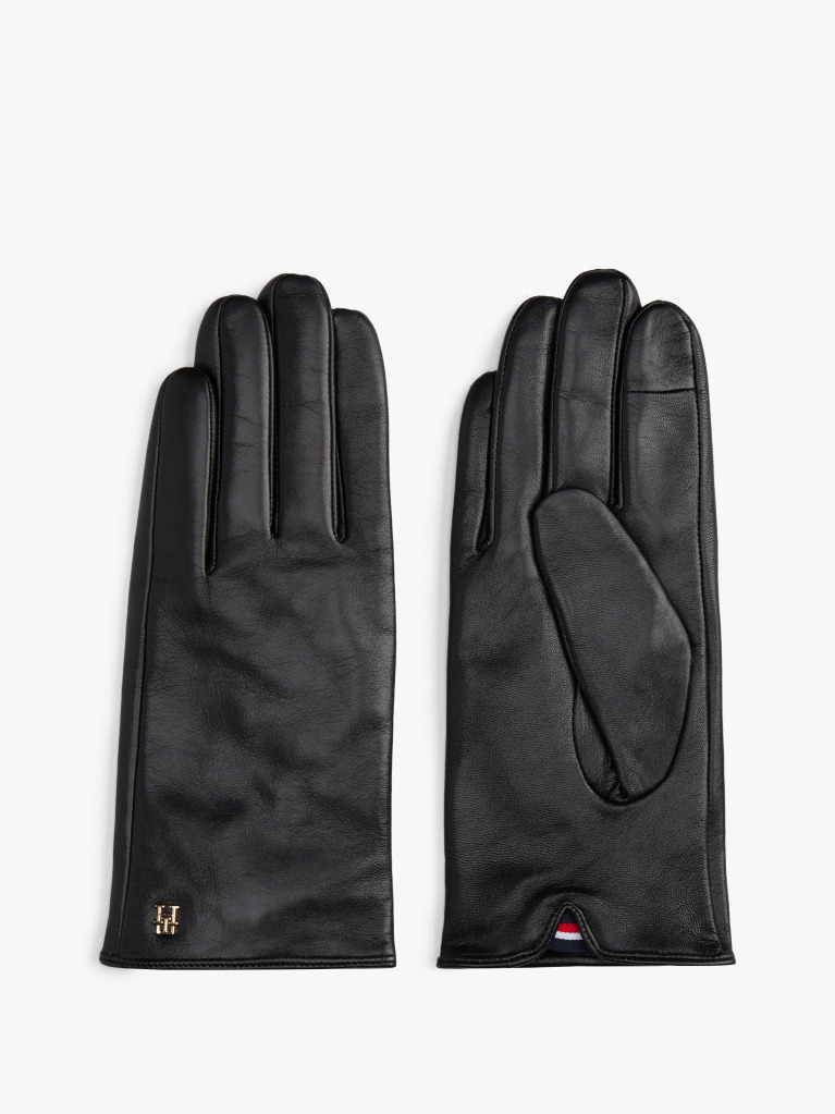 Black Chic TH Monogram Plaque Leather Gloves  Women